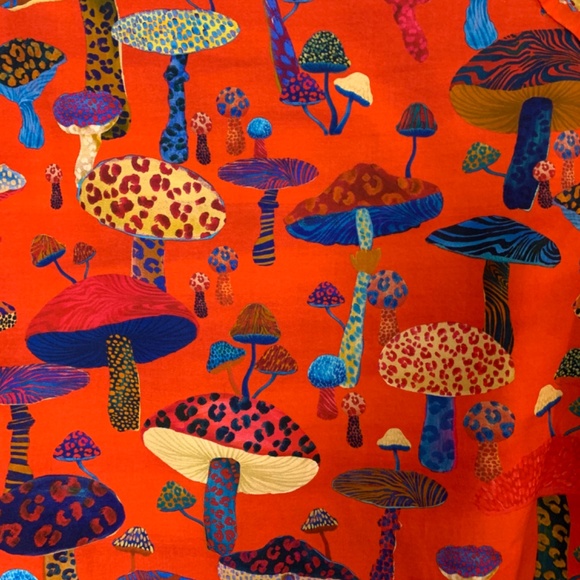 FARM Rio Anthropologie Long-Sleeve Shirt Dress Small Red Mushroom Print Tiered - Picture 15 of 16